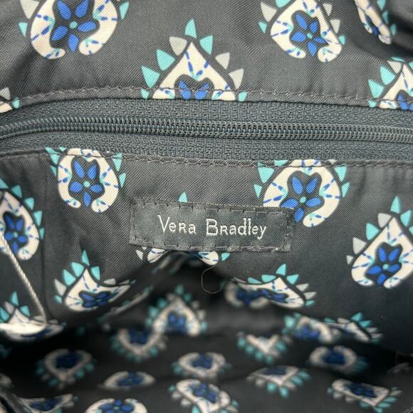 Vera Bradley Quilted Shoulder Tote Handbag Zip Top Gray Pretty Posies Pattern - Picture 6 of 14